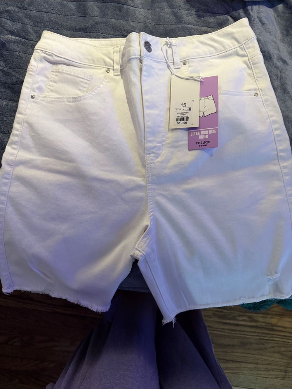 refuge White High Waist Denim Bike Shorts